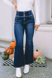 Buttons Elastic Wide Waistband Back Flare Jeans