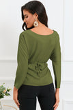 Lace-up Wrapped Split Hem Solid Long Sleeve Top