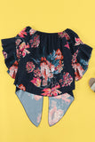 Off Shoulder Floral Tie Front High Low Chiffon Blouse