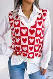 Gilet pull à motif coeur à carreaux rouge 