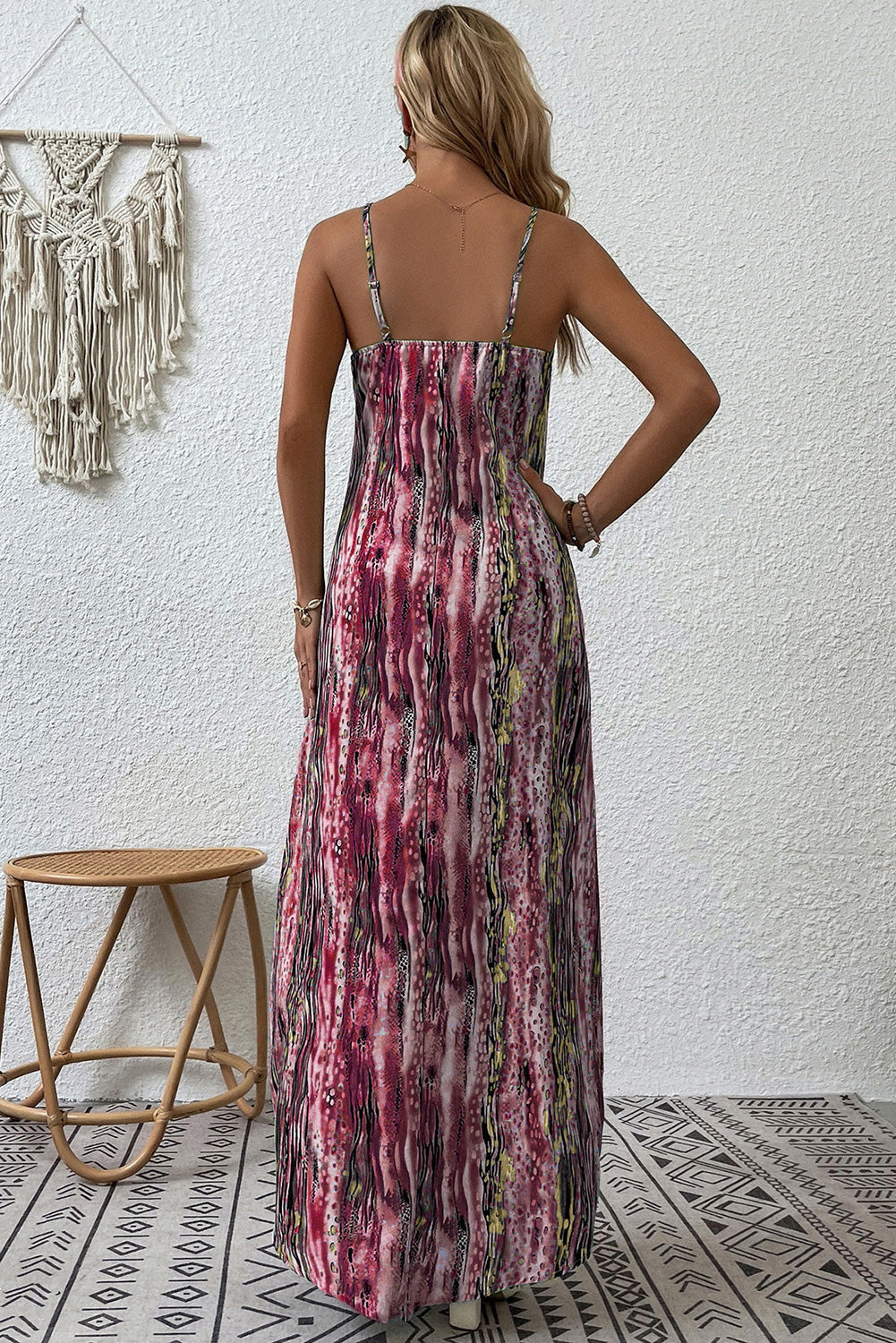 Abstract Print Adjustable Spaghetti Strap Maxi Dress