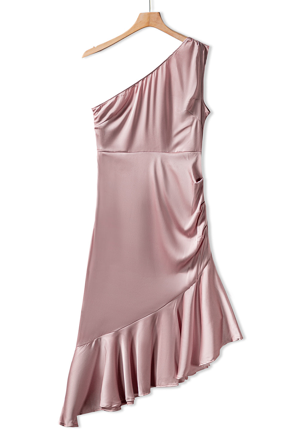 Robe de soirée cocktail asymétrique asymétrique rose à volants