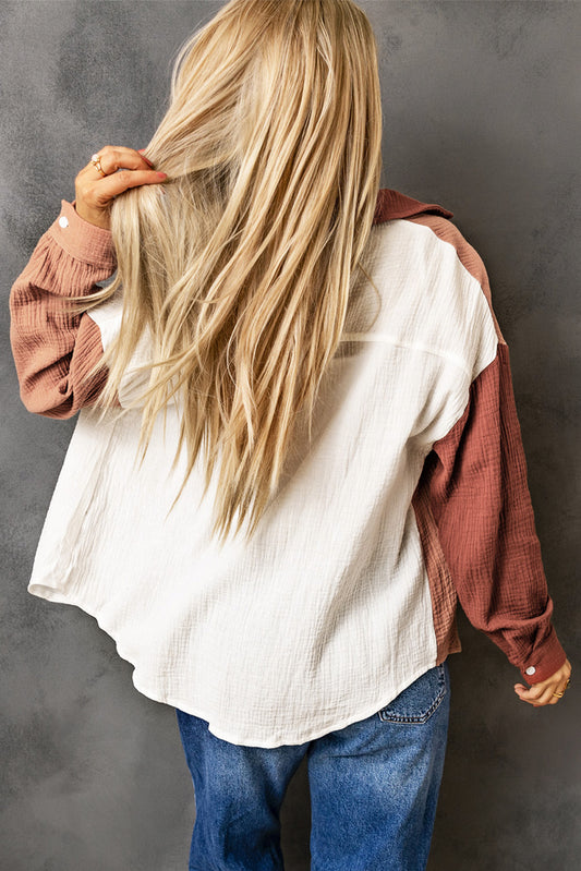 Color Block Textured Long Sleeve Shirt with Pocket