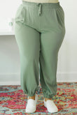 Pantalon de jogging décontracté à taille froncée avec cordon de serrage de grande taille vert 