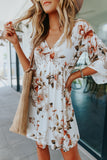 V Neck 3/4 Sleeve Floral Dress