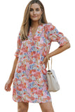 Ruffled Sleeves Abstract Print Shift Dress