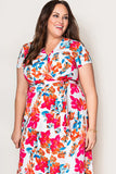 Wrap V Neck Short Sleeve Floral Maxi Dress