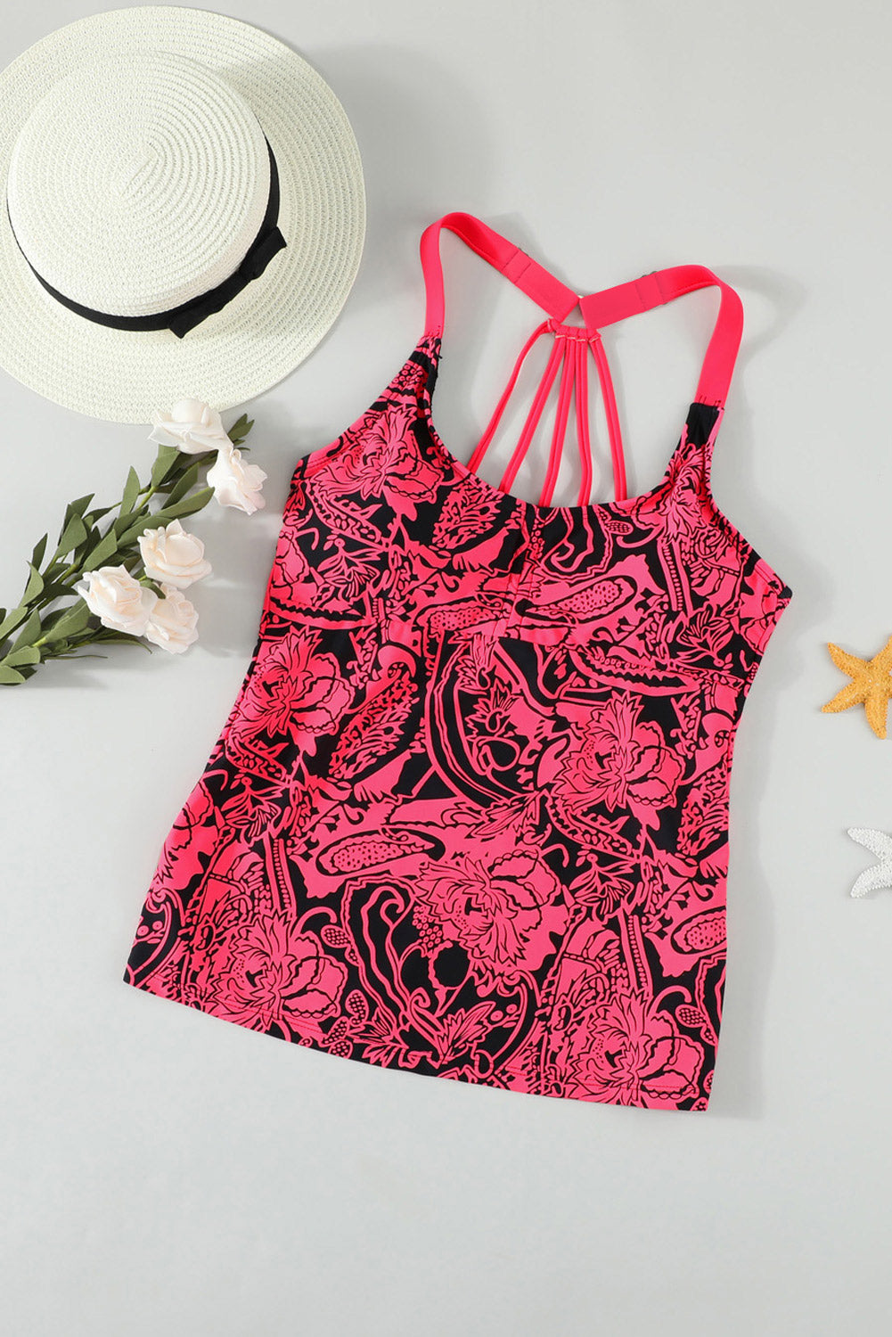 Floral Printed Blouson Tankini Top