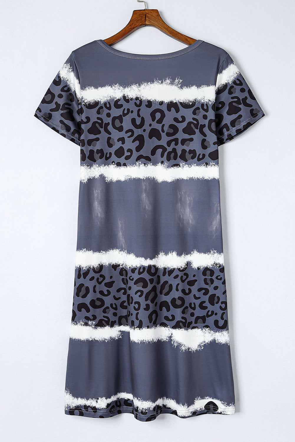 Rose Leopard Color Block V-Neck T-shirt Dress