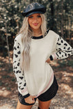 Leopard Sleeves Contrast Neckline Drop Shoulder Sweater