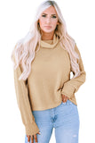 Solid Waffle Knit Turtleneck Long Sleeve Top