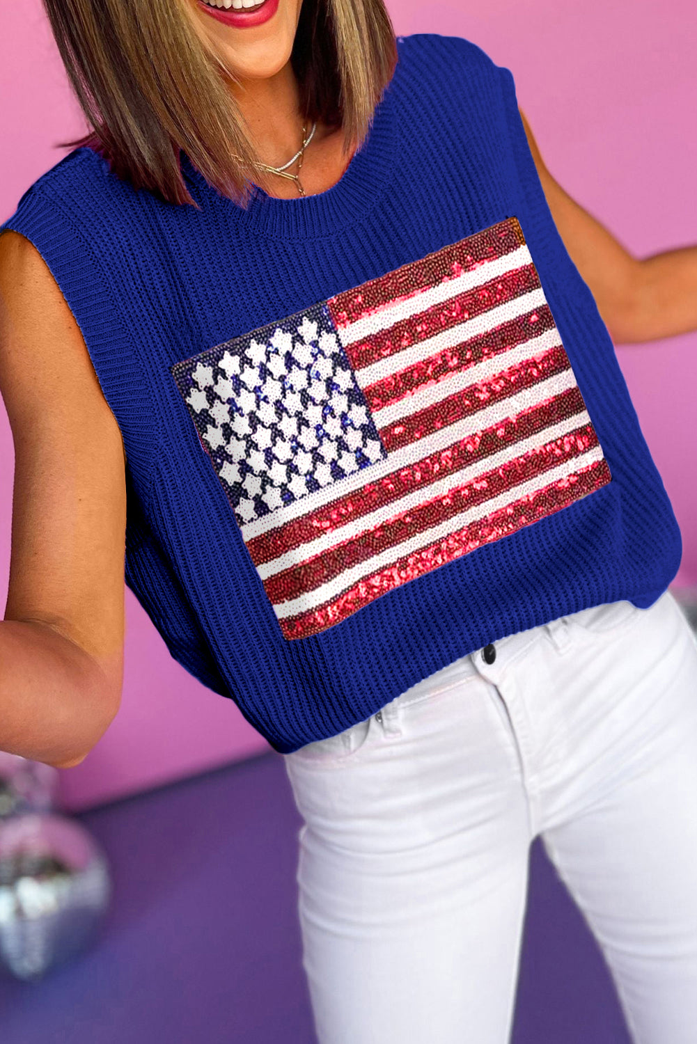 Bonbon Sparkling American Flag Knitted Vest