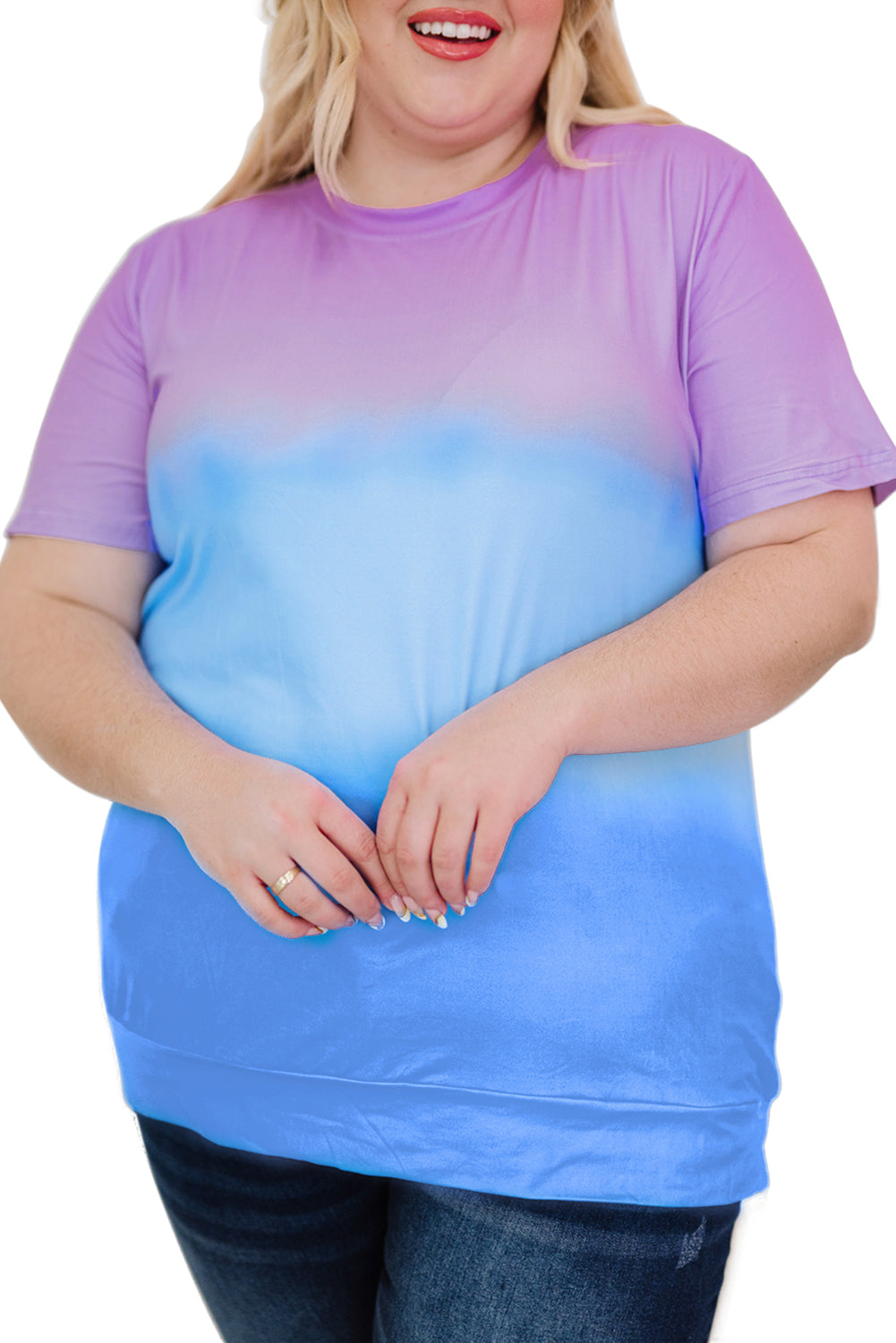 Crew Neck Tie-dye Colorblock Plus Size Tee