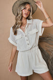 Sheer Pattern Knit Pocketed Romper