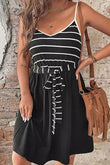 Spaghetti Straps Striped Cami Dress with Sash