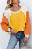 Rose Colorblock Long Sleeve Pullover Fleece Sweatshirt