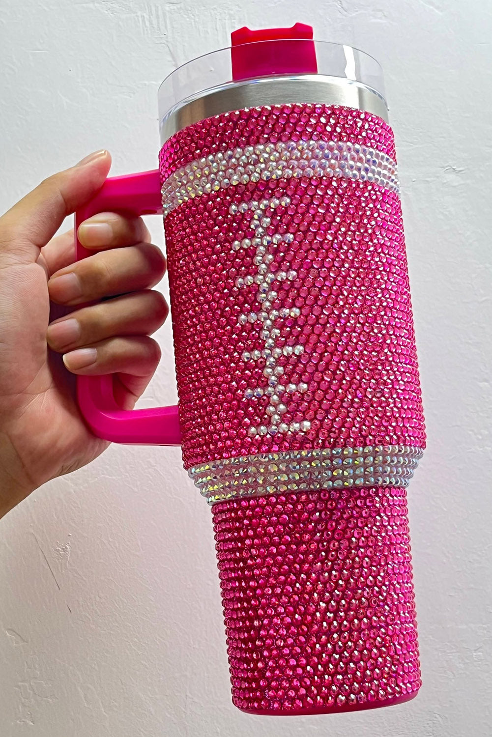 Rose Red Contrast Rhinestone Rugby 304 Stainless Steel Tumbler 40oz