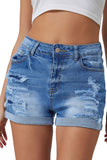 Short en jean taille haute effet vieilli bleu ciel avec poche