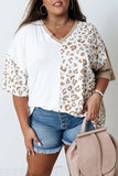 Plus Size Leopard Patchwork Short Sleeve Top