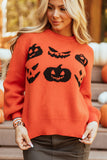 Black Halloween Pumpkin Face Pattern Drop Shoulder Sweater