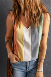 Color Block V-Neck Waffle Knit Tank Top