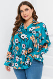 Floral Print V Neck Plus Size Blouse