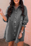 Buttoned Long Sleeve Denim Mini Dress