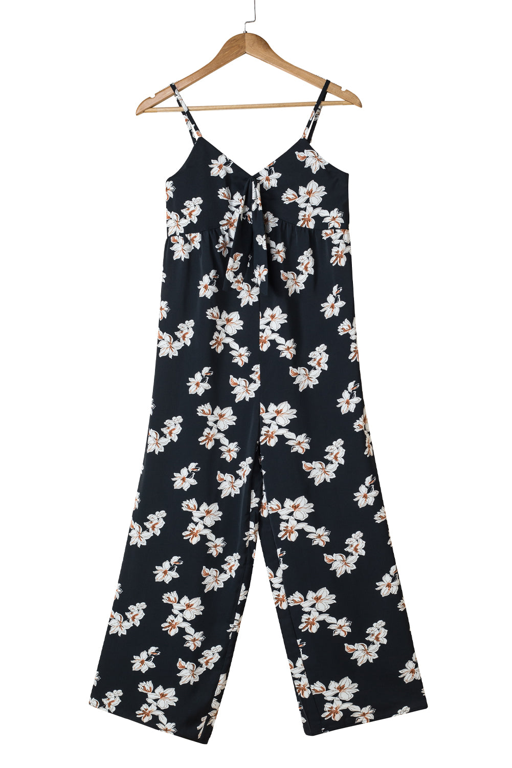 Tie Decor V Neck Floral Wide Leg Jumpsuit