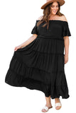 Plus Size Smocked Off Shoulder Frill Tiered Maxi Dress