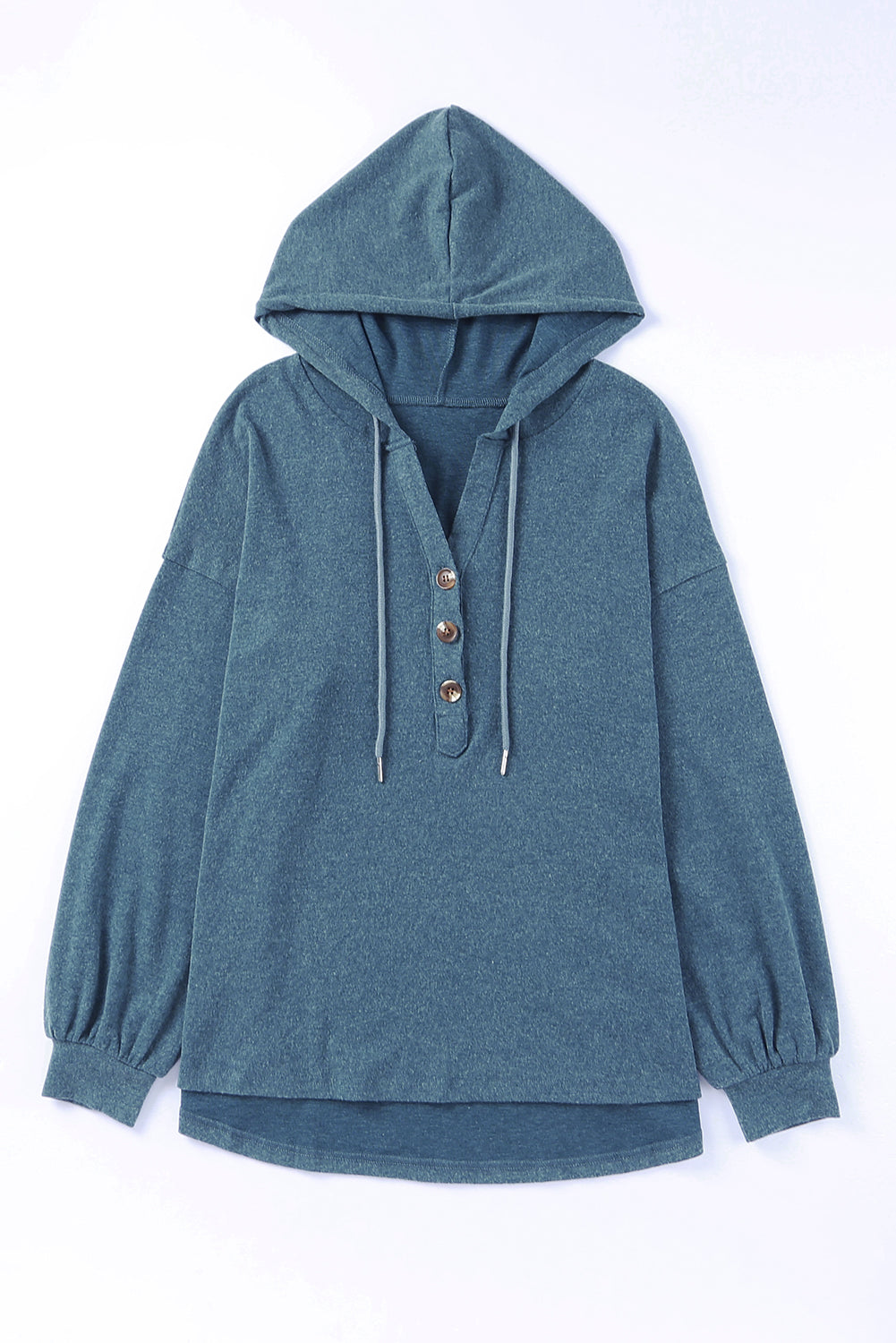 Black Buttoned High and Low Hem Hoodie