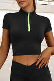 Half Zipper Short Sleeve Active Crop Top