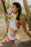 Striped Criss Cross Backless One-piece Swimwear