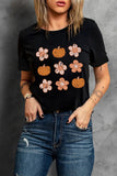 Pumpkin Flower Print Short Sleeve Graphic Top