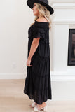 Plus Size Smocked Off Shoulder Frill Tiered Maxi Dress