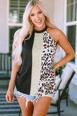 Leopard Color Block Casual Tank Top