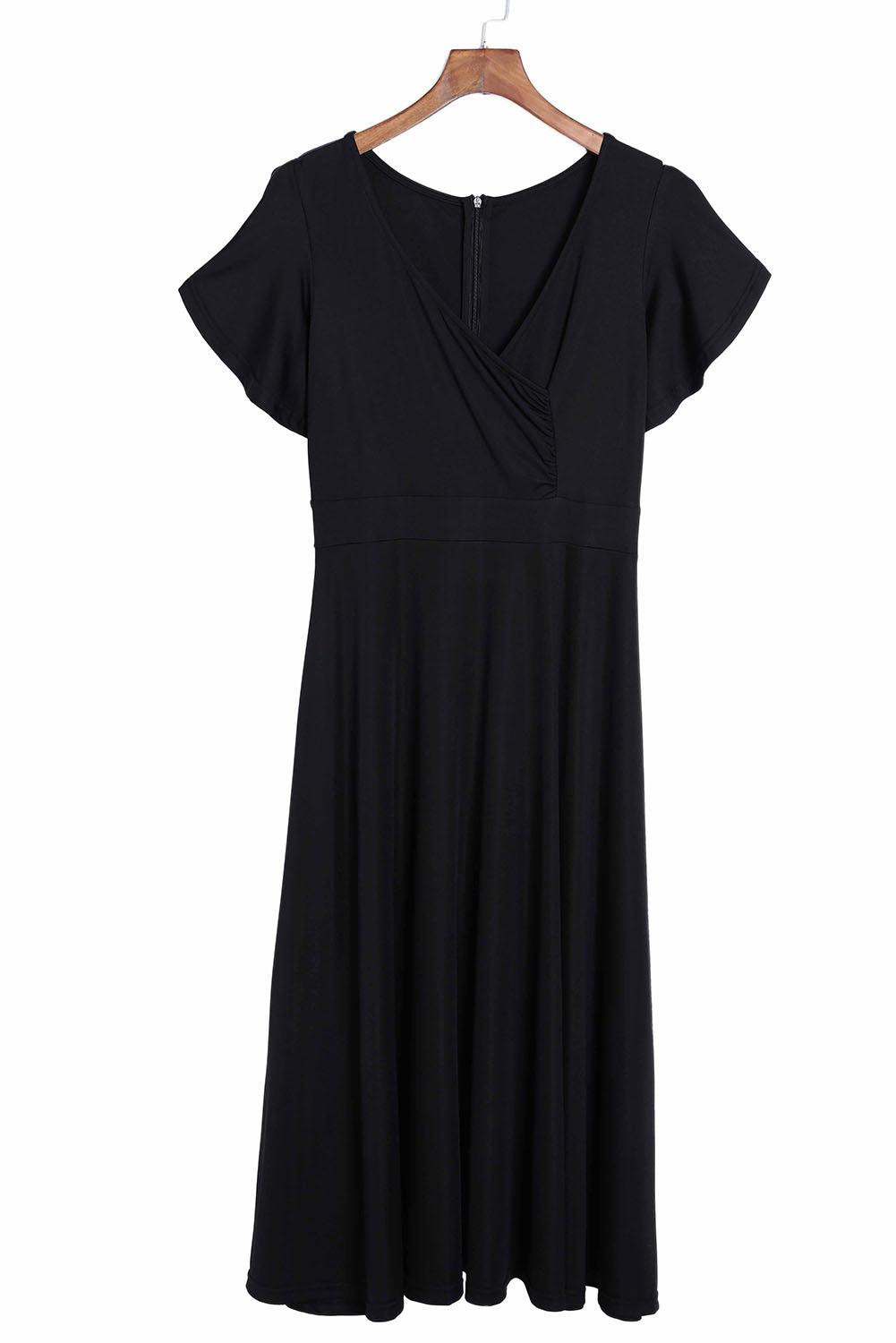 Ruffled Sleeve Wrap V Neck Midi Dress