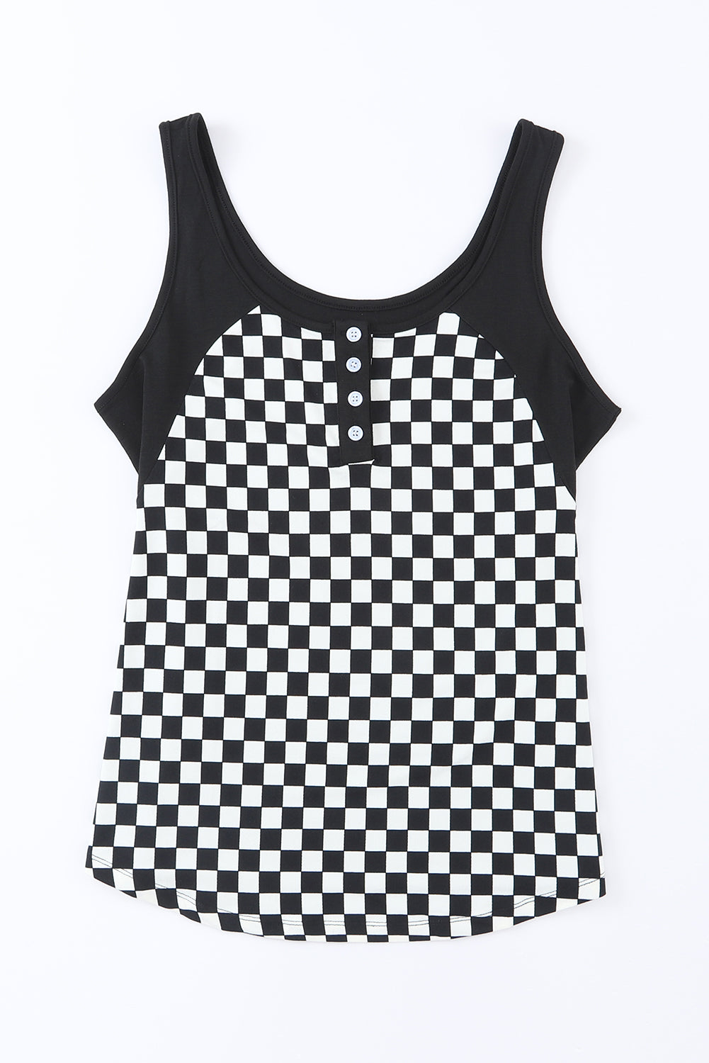 Plaid Patchwork Buttoned U Neck Tank Top