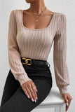 Square Neck Bubble Sleeve Textured Knit Top