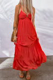 O-ring Smocked Back Spaghetti Straps Tiered Maxi Dress