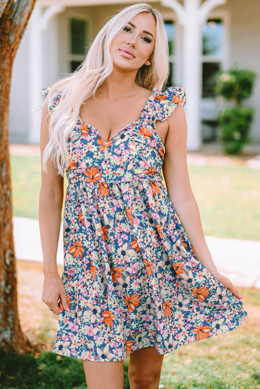 Floral Ruffle Straps Sweetheart Peplum Tank