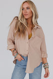 Crinkled Turn-down Collar Buttoned Shirt with Pocket