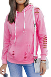 Sweat à capuche déchiré uni rose avec poche kangourou