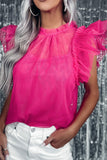 Sheer Ruffle Tulle Flutter Sleeve Blouse