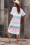 Striped Color Block Loose Fit 3/4 Sleeve Dress