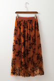 Gold Flame Floral Leaves Embroidered High Waist Maxi Skirt