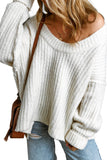 Pull épais ample en tricot côtelé blanc à col rond