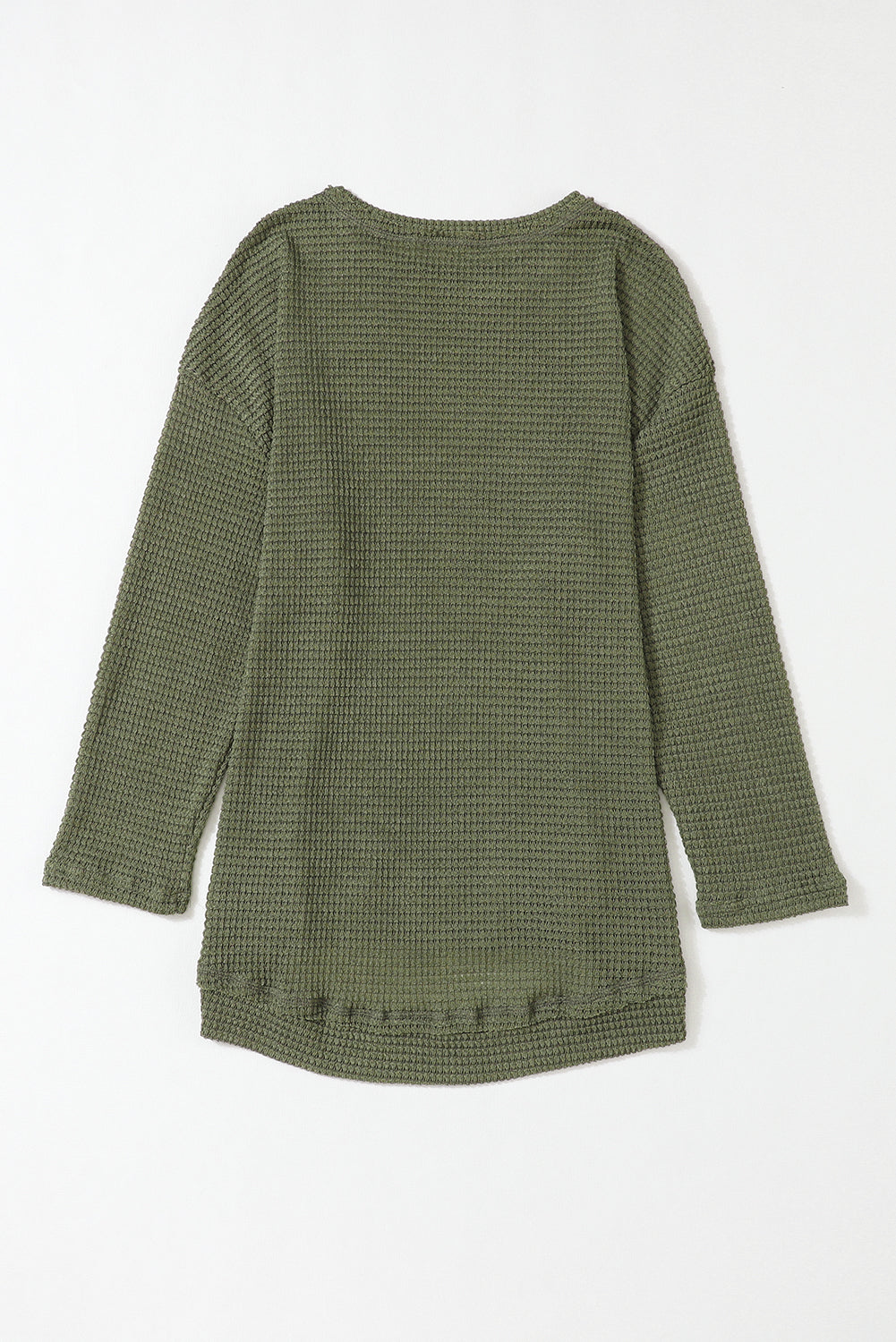 Green Waffle Knit High Slits Oversized Top