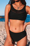 Mesh Patchwork Twist Front Bikini Set