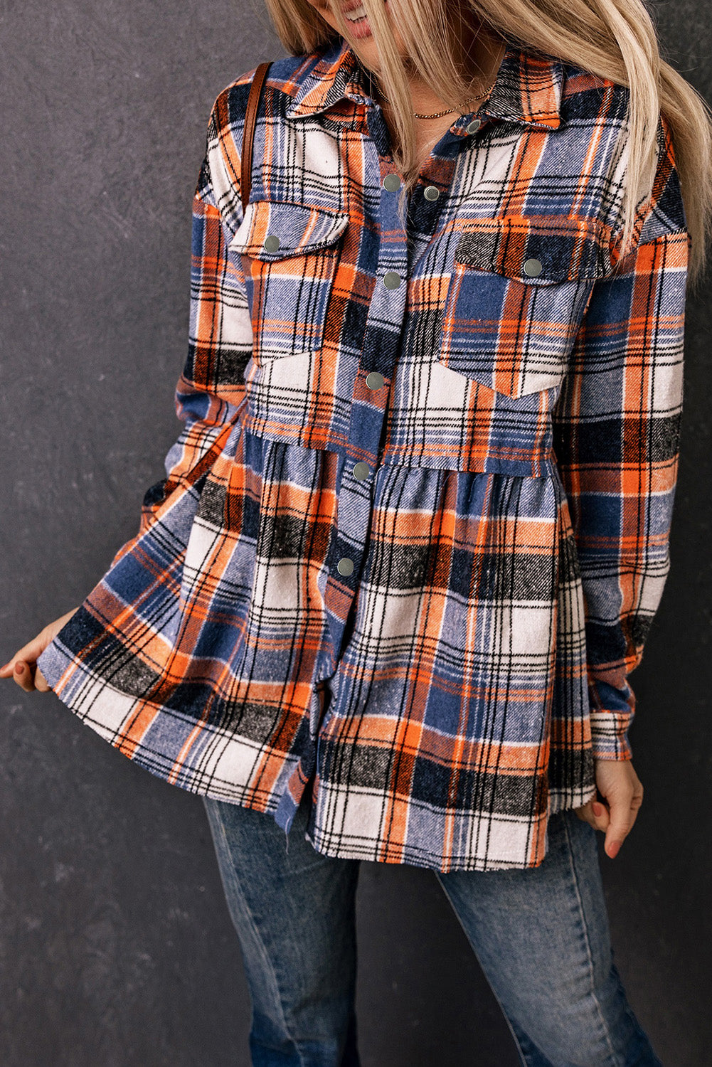 Plaid Button Down Ruffled Shirt Jacket