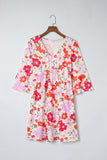 V Neck 3/4 Sleeve Floral Dress